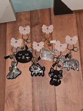 Rhinestone Cat Keychains Nwt